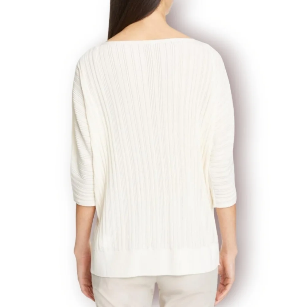 Lafayette 148 Dolman Ribbed Semi Sheer Cream Plisse Sweater Size S - Picture 5 of 12